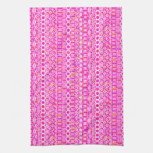 Tribal Batik - fuchsia roze, magenta en koraal Theedoek