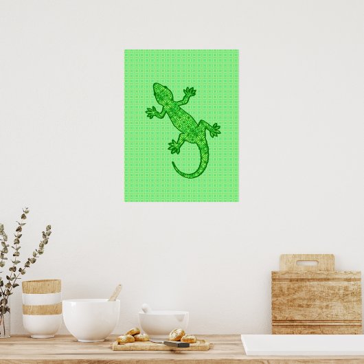 Tribal batik Gecko - limoen en smaragdgroen Poster (Keuken)
