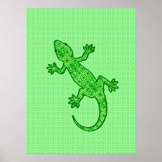 Tribal batik Gecko - limoen en smaragdgroen Poster (Voorkant)