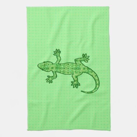 Tribal batik Gecko - limoen en smaragdgroen Theedoek (Verticaal)