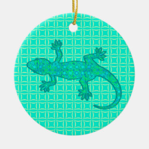 Tribal batik Gecko - turquoise / pauock Keramisch Ornament