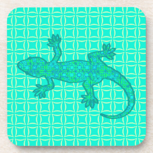 Tribal batik Gecko - turquoise / pauock Onderzetter