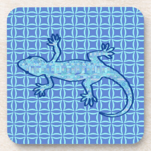 Tribal batik Gecko - zacht denim blauw Bier Onderzetter