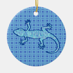 Tribal batik Gecko - zacht denim blauw Keramisch Ornament