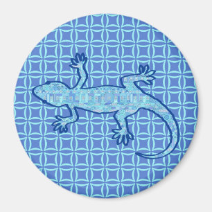 Tribal batik Gecko - zacht denim blauw Magneet