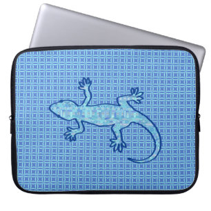 Tribal batik gekko - zachte denimblauw laptop sleeve
