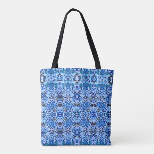 Tribal Batik Patroon in Indigo Blauw en Wit Draagtas (Achterkant)