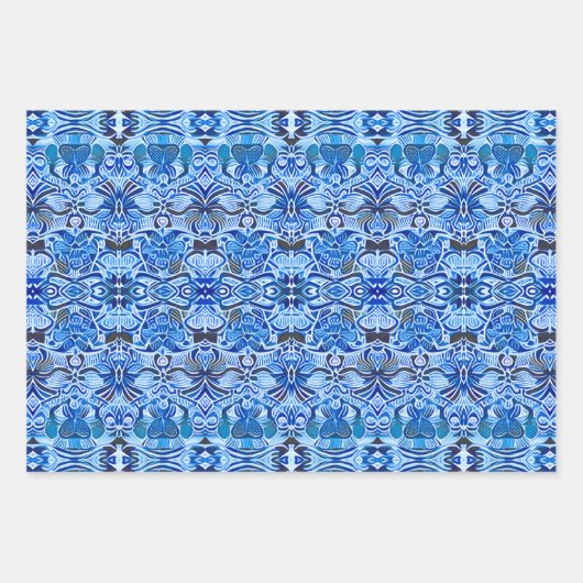 Tribal Batik Patroon in Indigo Blauw en Wit Inpakpapier Vel (Voorkant 2)