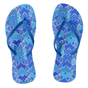 Tribal Batik Print, Cobalt en Cerulean Blue Teenslippers