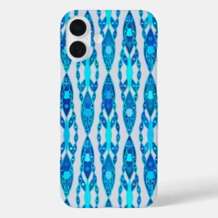 Tribal Batik - saffierblauw en zilver grijs iPhone 16 Plus Hoesje