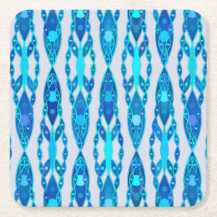 Tribal Batik - Sapphire Blue en Silver Grey Vierkante Kartonnen Onderzetter