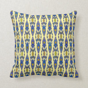 Tribal Batik - Staalblauw, Grijs en Geel Kussen