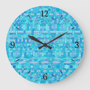 Tribal Batik - tinten blauw Grote Klok