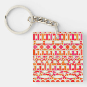 Tribal Batik - tinten oranje en roze Sleutelhanger