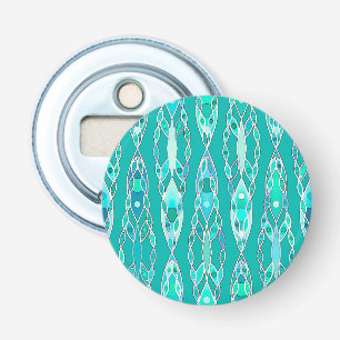 Tribal Batik - Turquoise en Aquamarine Button Flesopener
