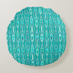 Tribal Batik - Turquoise en Aquamarine Rond Kussen