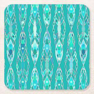 Tribal Batik - Turquoise en Aquamarine Vierkante Kartonnen Onderzetter