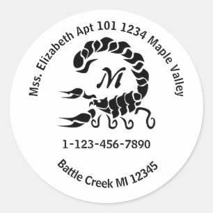 Tribal Black Scorpion Monogram Home Contact Info K Ronde Sticker