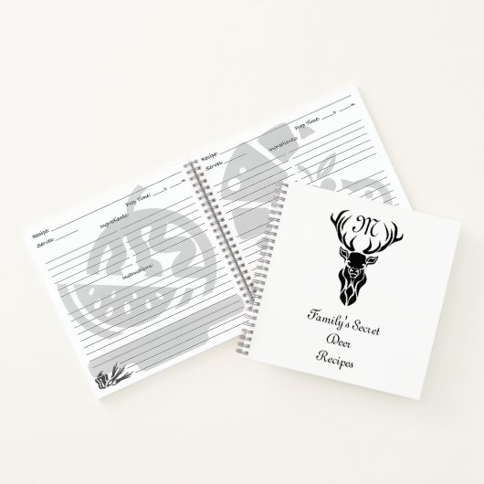 Tribal Black Stag Silhouette Monogram Deer Recipes Notitieboek (Binnen)