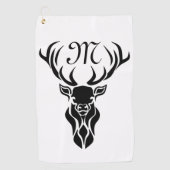 Tribal Black Stag Silhouette Monogram Golfhanddoek (Voorkant)