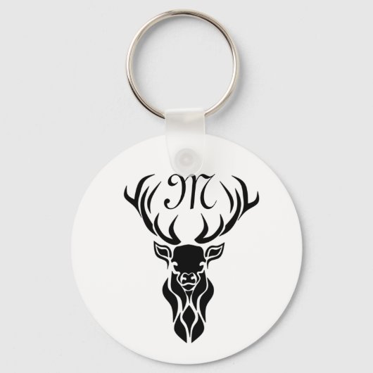 Tribal Black Stag Silhouette Monogram Sleutelhanger (Voorkant)