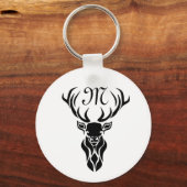 Tribal Black Stag Silhouette Monogram Sleutelhanger (Voorkant)