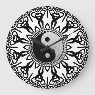 Tribal Black+White YinYang balanceert uw tijd Grote Klok