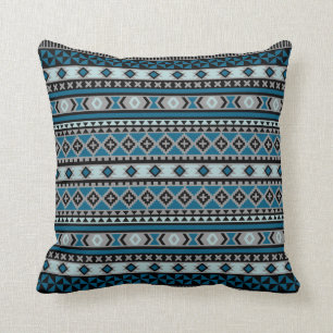 Tribal Blanket Pattern Blue Grey Black Kussen