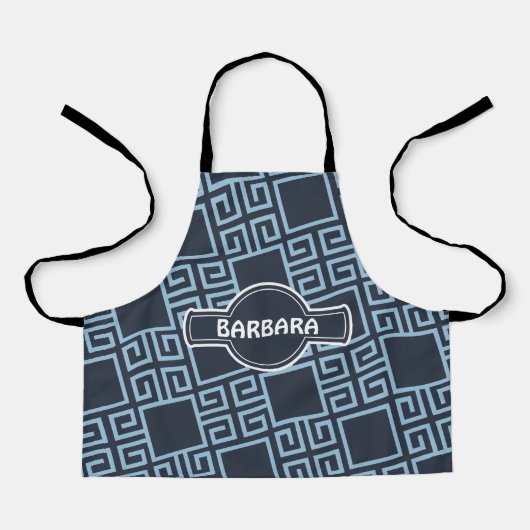 Tribal Blauw Wit Minimaal Patroon Schort (Voorkant)