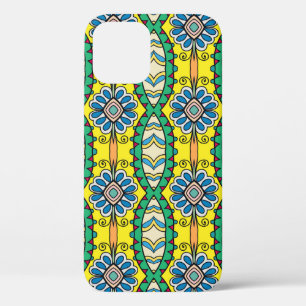 Tribal bloemenmotief, , met de hand getekend. iPhone 12 hoesje