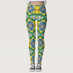 Tribal bloemenmotief, , met de hand getekend. leggings