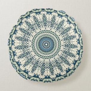 Tribal Blue Green Mandala Rond Kussen