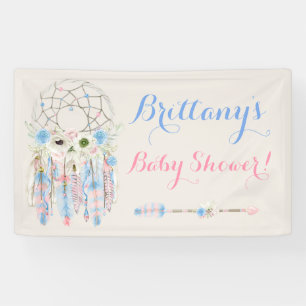 Tribal Boho Dream Catcher Baby blauw en roze Spandoek