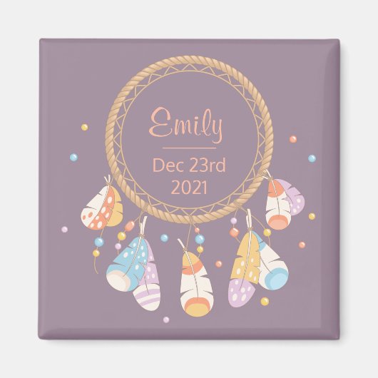 Tribal Boho Dreamweaver New Baby Keepomwille Paars Magneet (Voorkant)