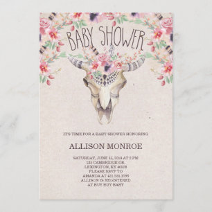 Tribal Boho en Bloemen Baby shower Uitnodiging