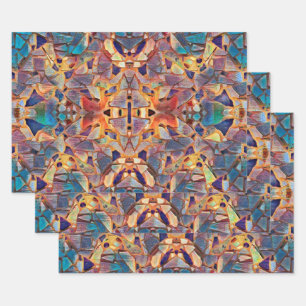 Tribal Boho Hippie Paars Yellow Blue Patroon Inpakpapier Vel