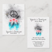 *~* Tribal Boho Peace Sign Flowers Feathers Grunge Visitekaartje (Voorkant / Achterkant)