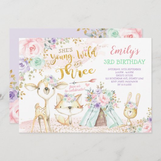 Tribal Boho Woodland Animals Teepee 3rd Birthday Kaart (Voorkant / Achterkant)