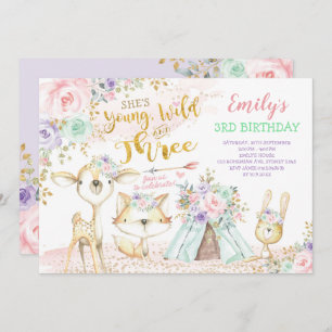 Tribal Boho Woodland Animals Teepee 3rd Birthday Kaart