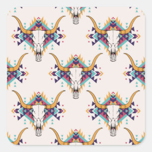 Tribal Bull Skull: Boho naadloos Vierkante Sticker