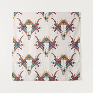 Tribal Bull Skull: Boho naadloos Wandkleed