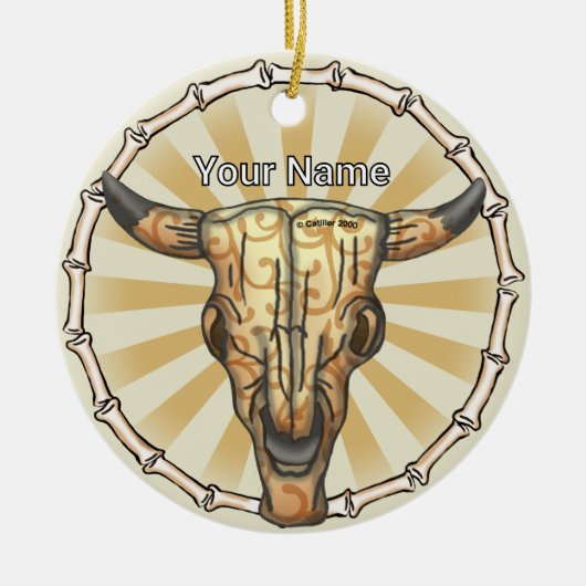 Tribal Cow Skull Keramisch Ornament (Voorkant)