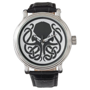 Tribal Cthulhu zwart  leder Horloge