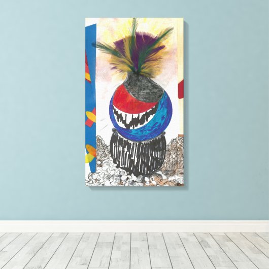 "Tribal Design Blue" Fine Art Canvas Print (Insitu (Houten vloer))