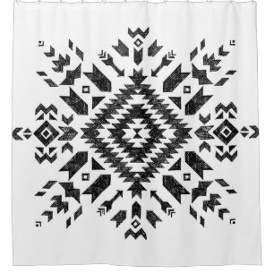 Tribal Design: Zwart Wit Hand-getrokken Douchegordijn