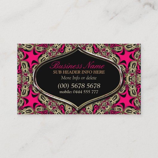 Tribal Diva Hot Pink Black & Gold Carte de visite (Devant)