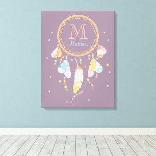 Tribal Dreamcatcher Boho Paarse Monogram Initiaal Canvas Afdruk