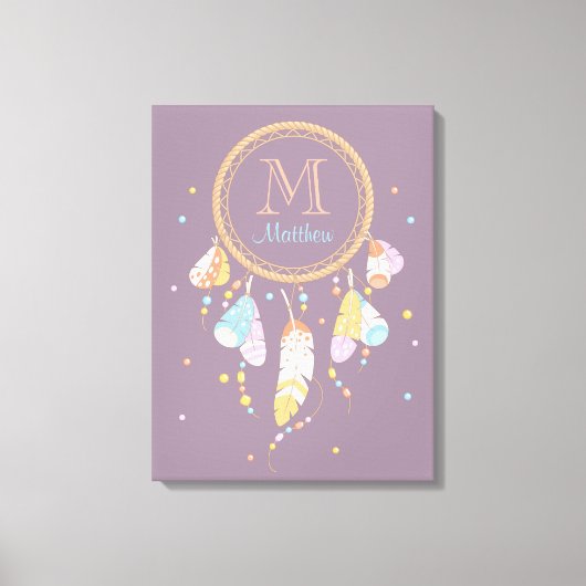 Tribal Dreamcatcher Boho Paarse Monogram Initiaal Canvas Afdruk (Voorkant)