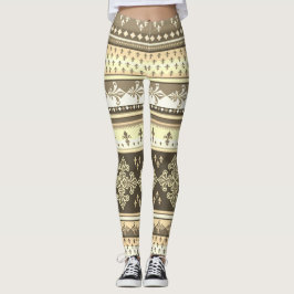 Tribal Etnische Crème Aarde Tonen Bruin Olive Khak Leggings