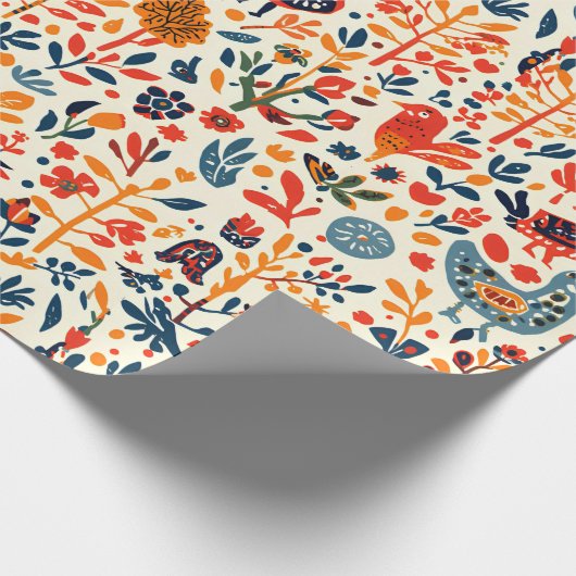 Tribal Folk Pattern Gift Wrap Vibrant Ethnic Desig Cadeaupapier (Hoek)